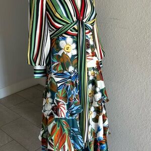 Stunning !! Badgley Mischka Colorful Striped Floral Dress